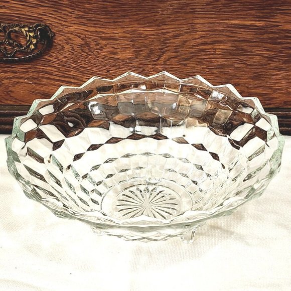 Colony Whitehall Clear Footed Bowl 10" cube cubist glass midcentury vintage - Picture 1 of 13